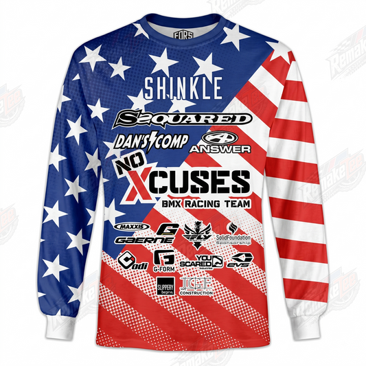 No Xcuses Shinkle BMX Racing Team USA Stars Stripes Red White vintage racing jersey - product view