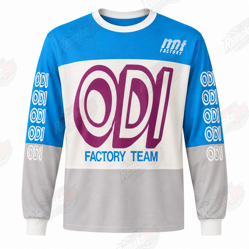 ODI Factory Team Blue Gray Magenta vintage BMX racing jersey - product view
