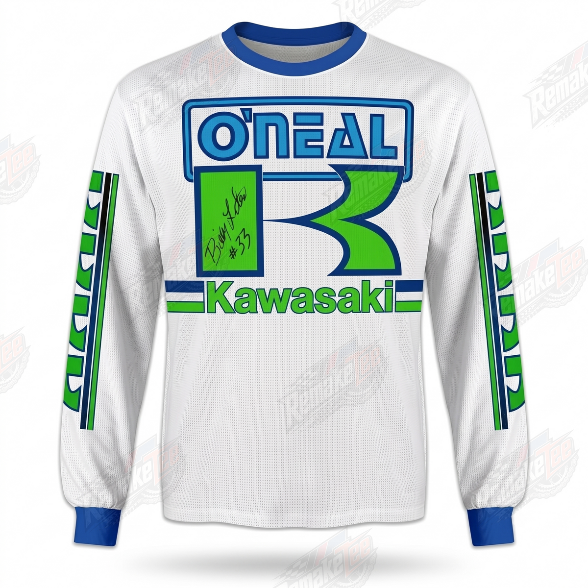 O'Neal Kawasaki Green Blue vintage VMX racing jersey - front product view