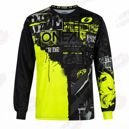 O'Neal Neon Yellow Graffiti vintage BMX racing jersey - product view