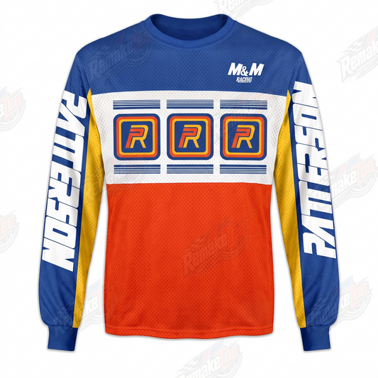 Patterson USA RRR Blue Orange vintage BMX racing jersey design #1009 - product view