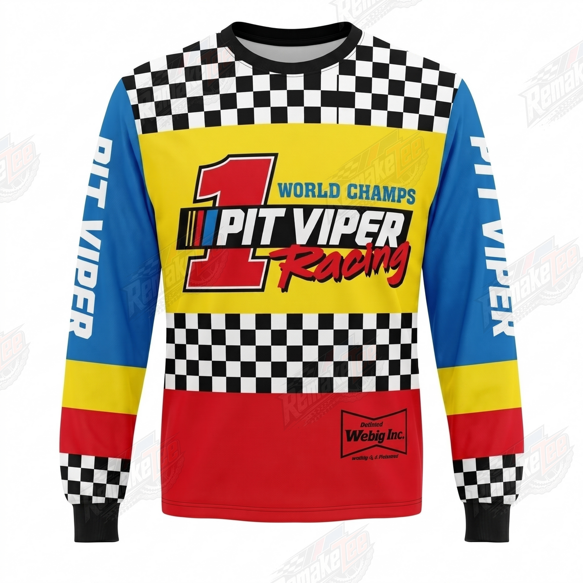 Pit Viper Racing World Champs Checker Yellow Blue Red vintage BMX racing jersey - product view