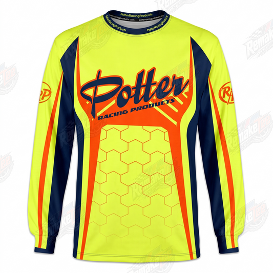 Potter Racing Products Neon Yellow Navy vintage BMX racing jersey - product view