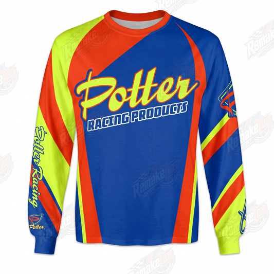 Potter Racing Products Royal Blue Orange vintage BMX racing jersey - product view