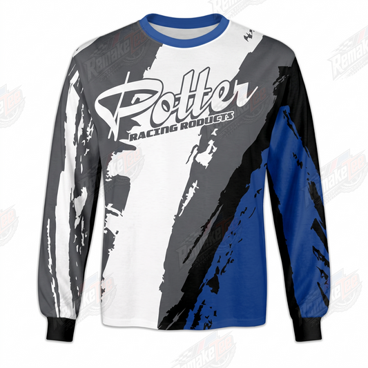 Potter Racing Products White Gray Blue vintage BMX racing jersey - product view