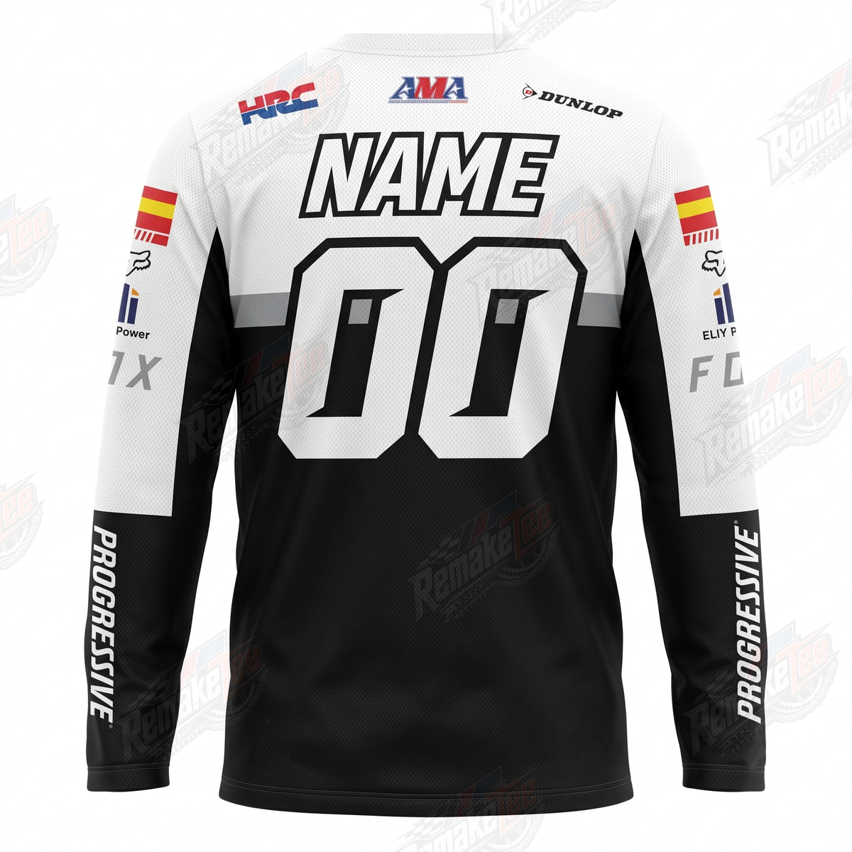 Progressive Suzuki Fox AMA Black White vintage VMX racing jersey - back product view