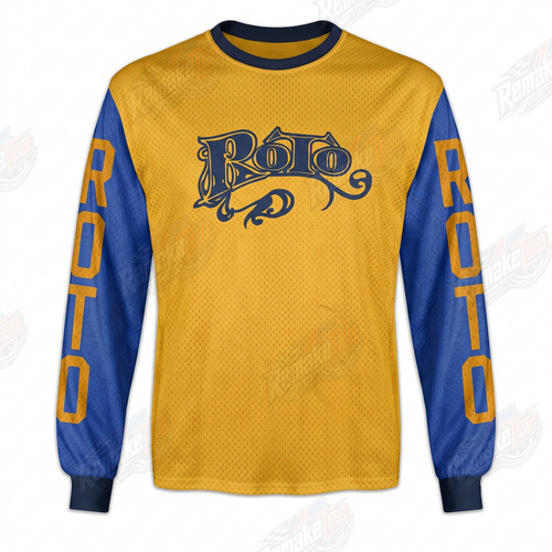 Roto Yellow Blue vintage BMX racing jersey - product view