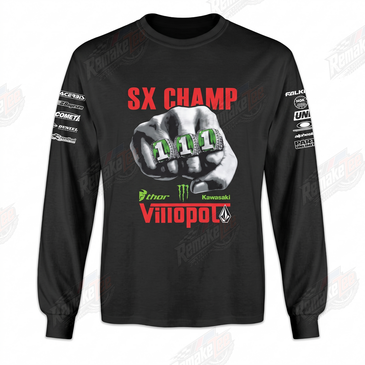 Ryan Villopoto Kawasaki SX Champ Black vintage VMX racing jersey - front product view