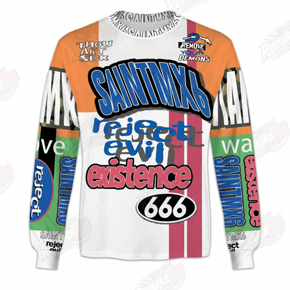 SAINTMX6 Reject Evil Existence 666 Orange White vintage BMX racing jersey - product view