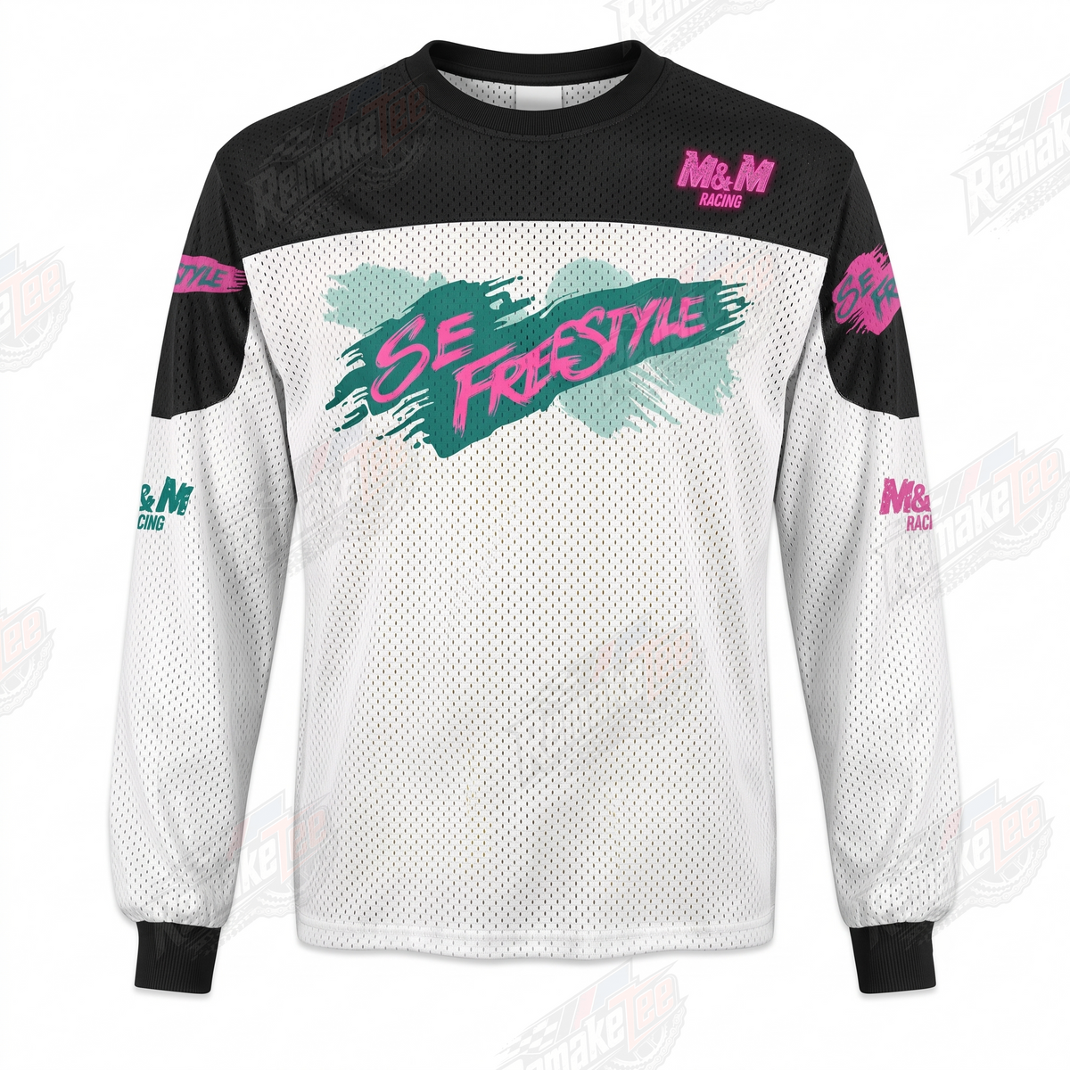 SE Freestyle White Pink Teal vintage BMX racing jersey - product view