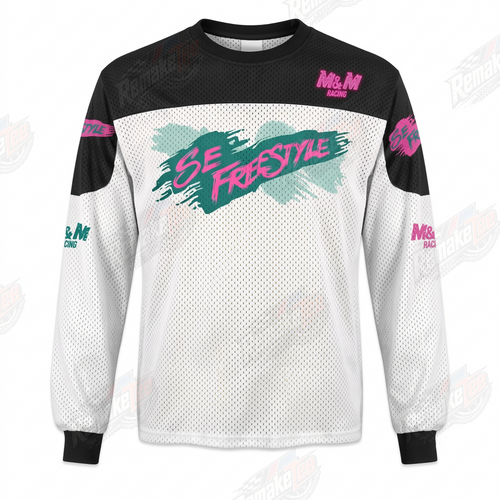SE Freestyle White Pink Teal vintage BMX racing jersey - product view
