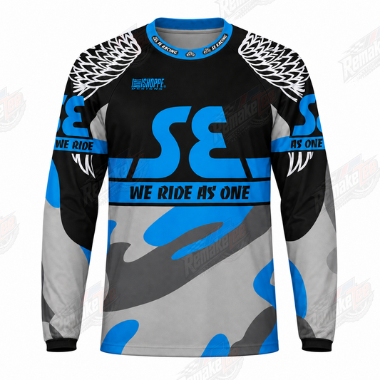 SE Racing We Ride As One Blue Black vintage BMX racing jersey - product view