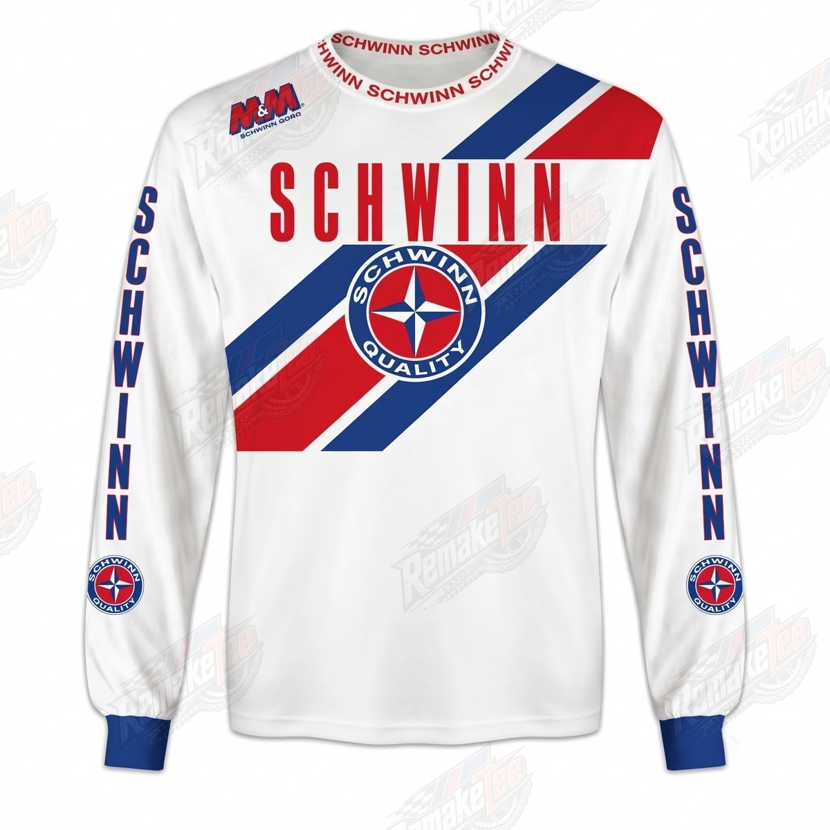 Schwinn White Red Blue Diagonal vintage BMX racing jersey - product view