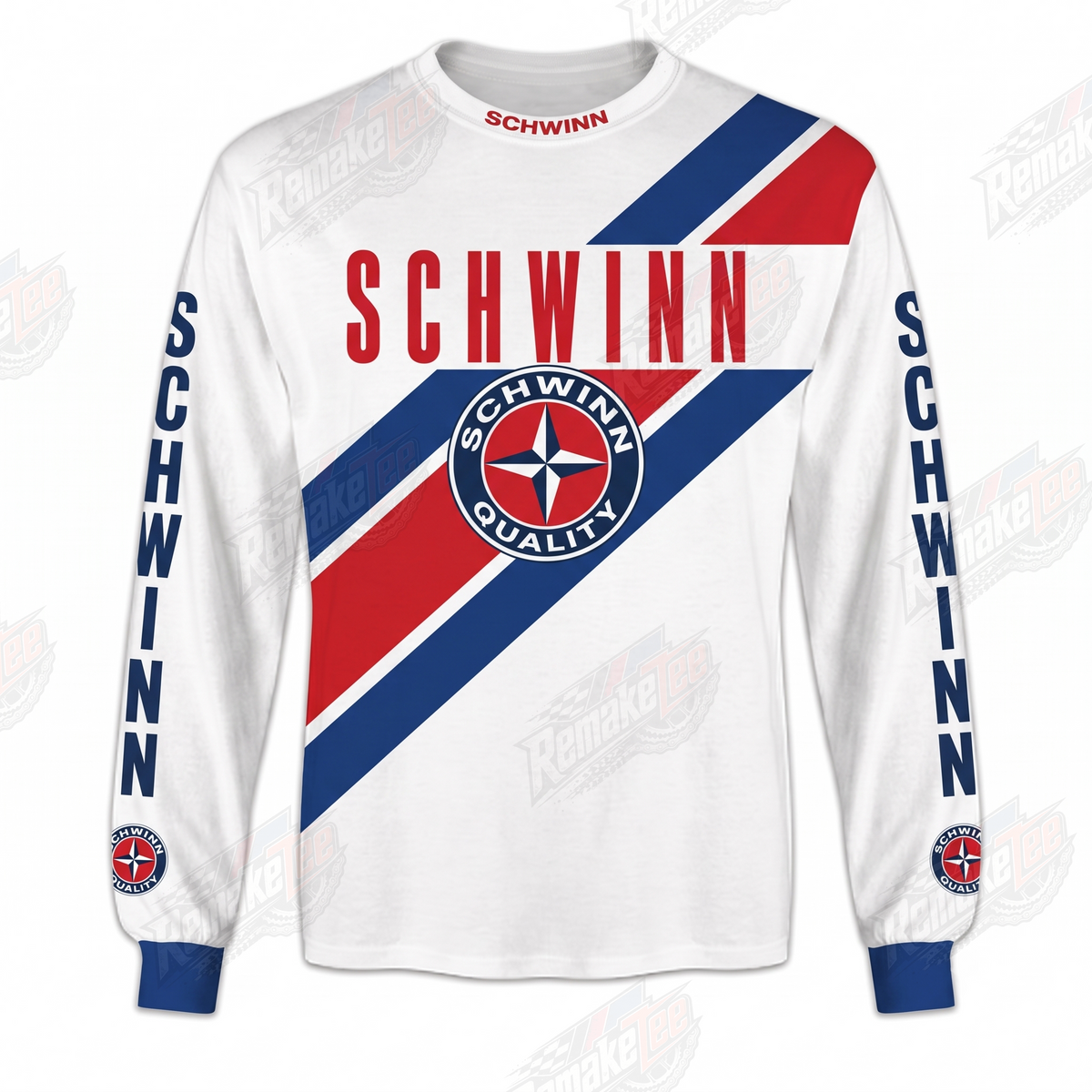 Schwinn White Red Blue Racing Stripe vintage BMX racing jersey - product view