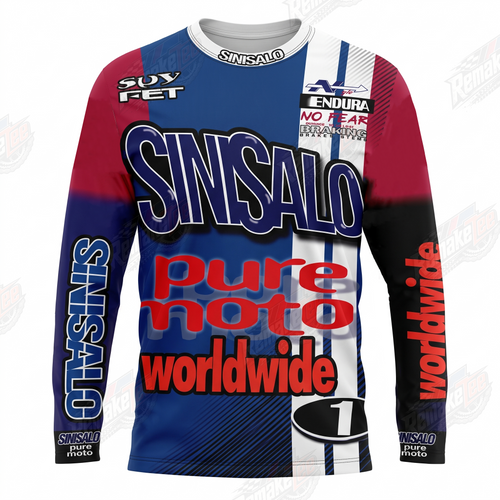 Sinisalo Pure Moto Worldwide vintage VMX racing jersey - front product view