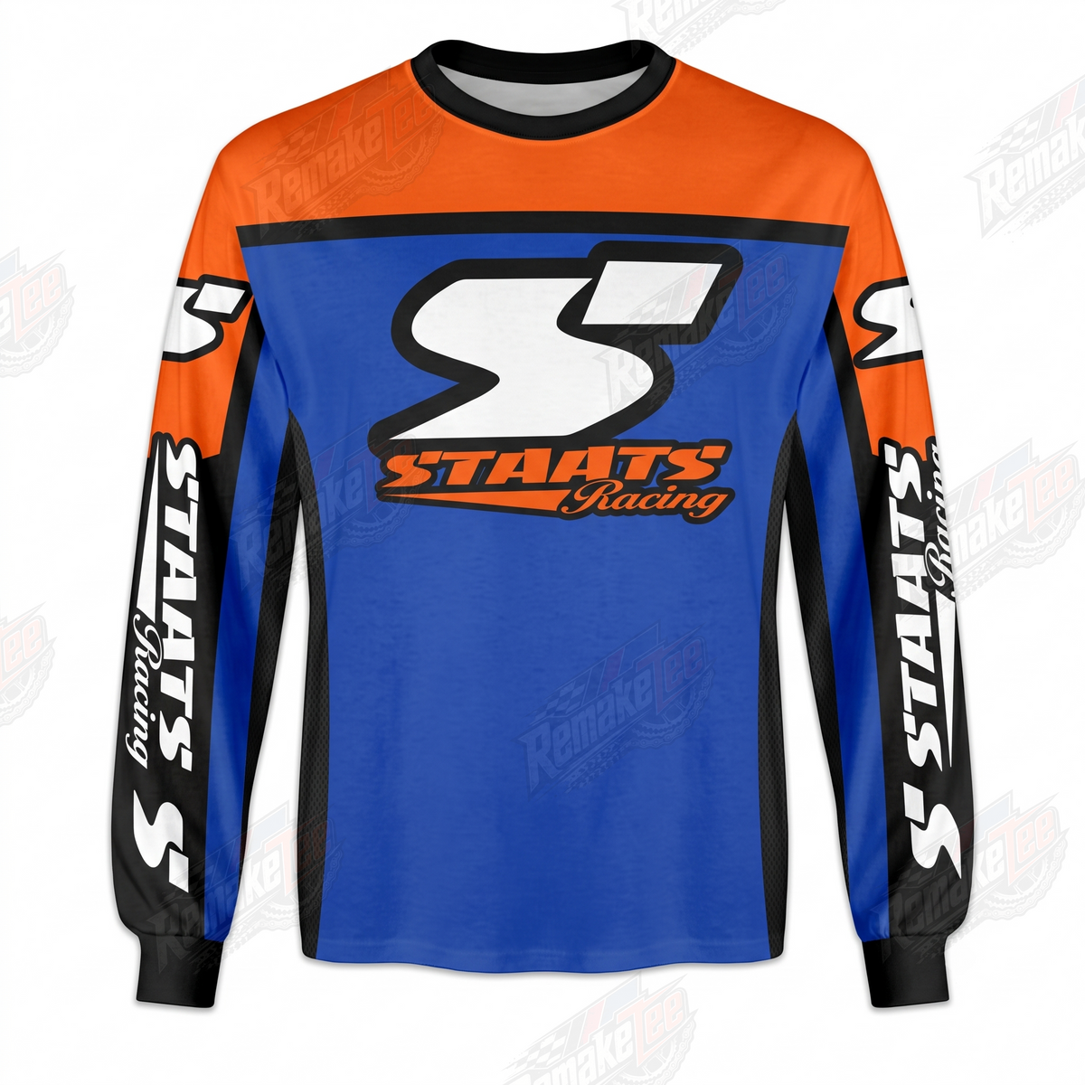 Staats Racing Blue Orange vintage BMX racing jersey - front product view