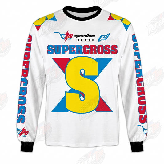 Supercross Retro S Multicolor White vintage BMX racing jersey - product view