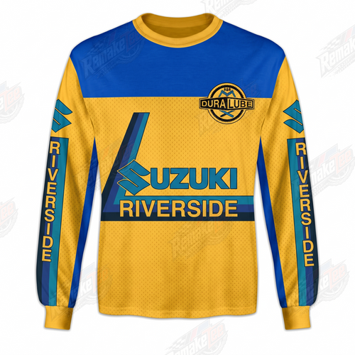 Suzuki Riverside Blue Yellow vintage VMX racing jersey - front view