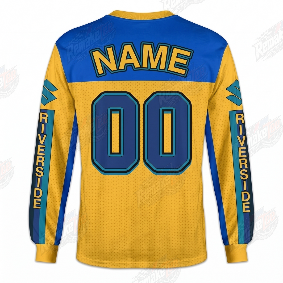 Suzuki Riverside Blue Yellow vintage VMX racing jersey - back view