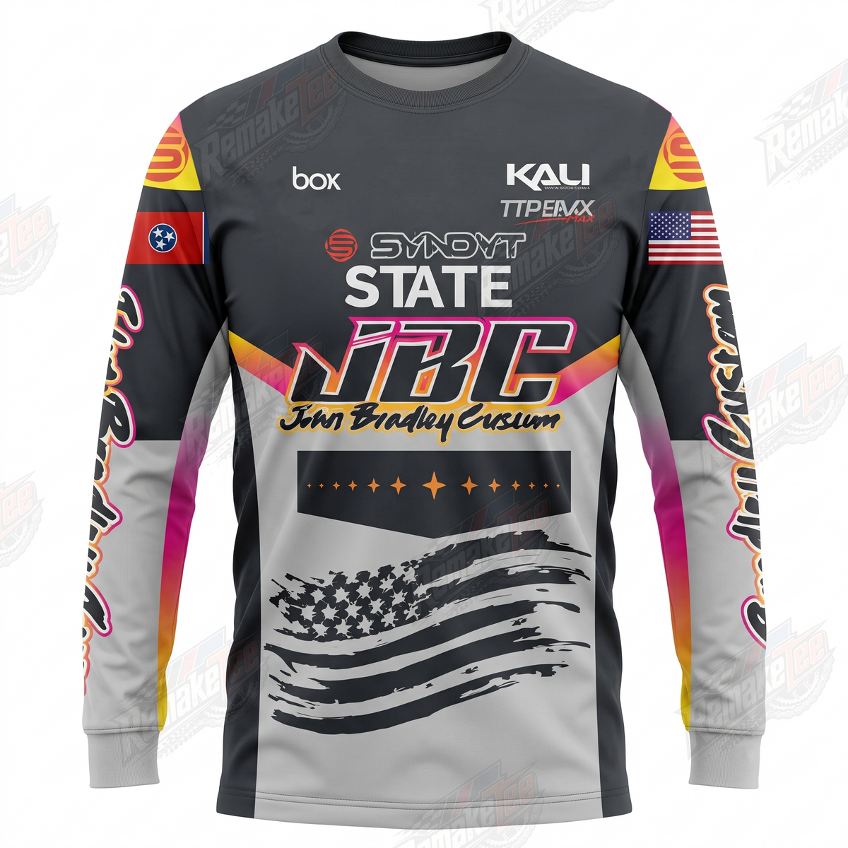 Syndyt State JBC John Bradley Custom Gray vintage BMX racing jersey - product view
