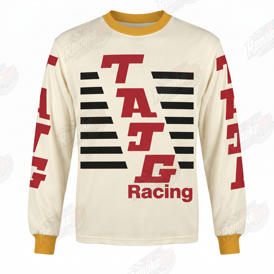 TAJG Racing Cream Red Black vintage BMX racing jersey - product view