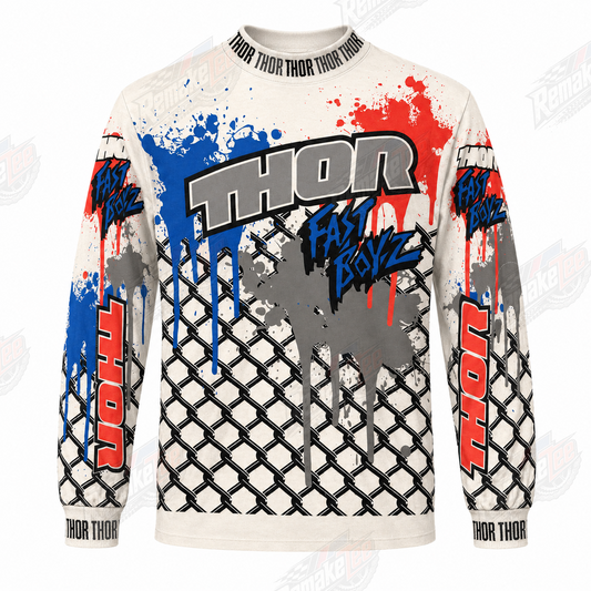 Thor Fast Boyz White Red Blue vintage BMX racing jersey - product view