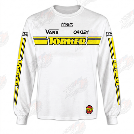 Torker Vans Oakley Max Classic Yellow Stripe vintage BMX racing jersey - product view