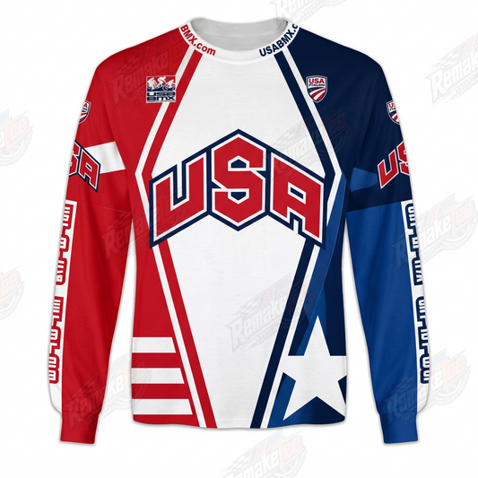 USA BMX Red White Blue Stars Stripes vintage racing jersey - product view