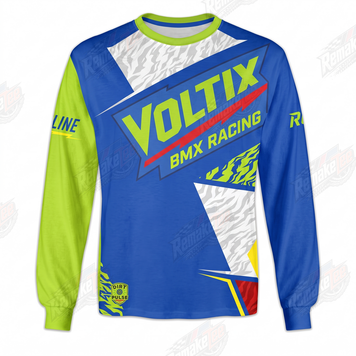 Voltix BMX Racing Blue Lime White vintage BMX racing jersey - product view