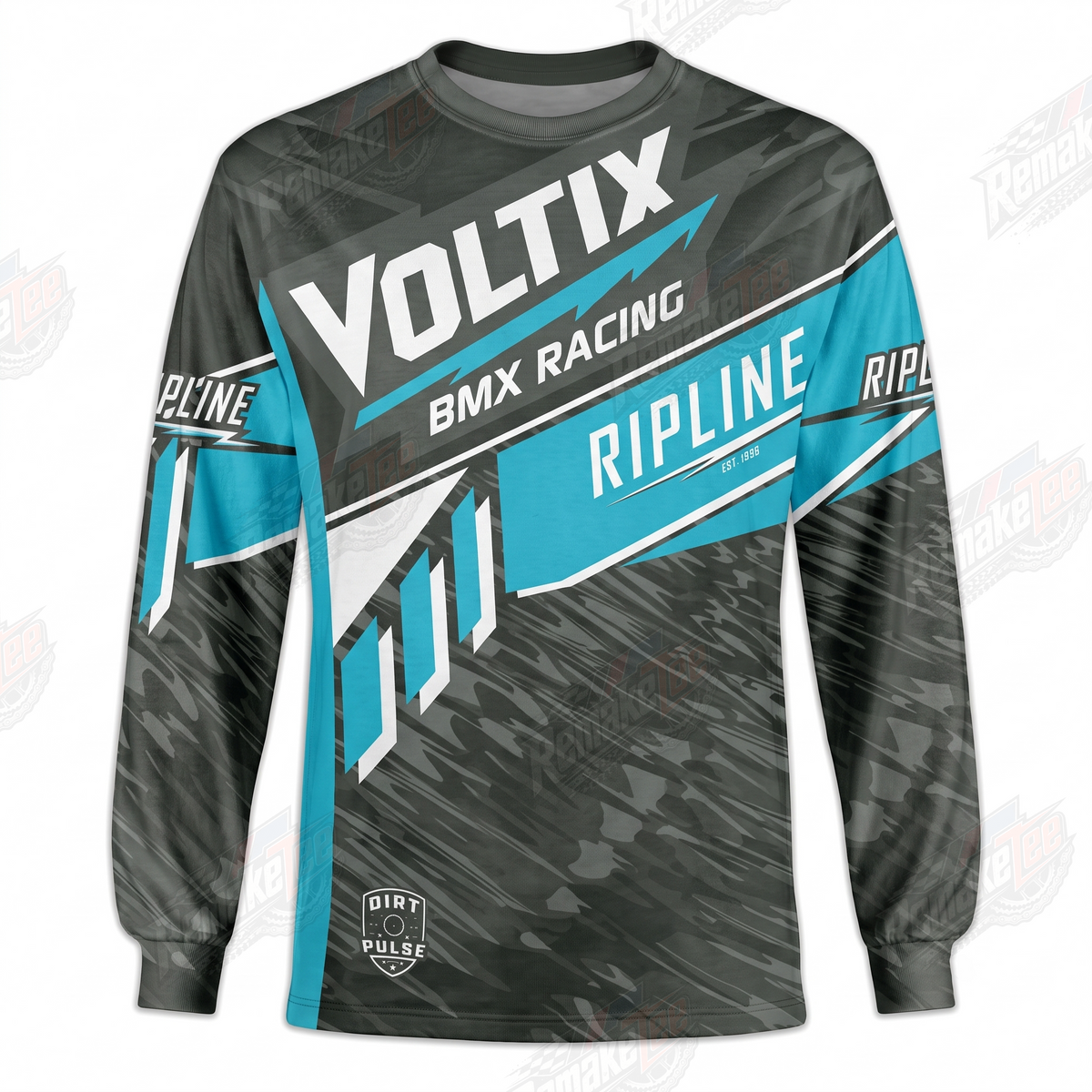 Voltix BMX Racing Cyan Charcoal vintage BMX racing jersey - product view
