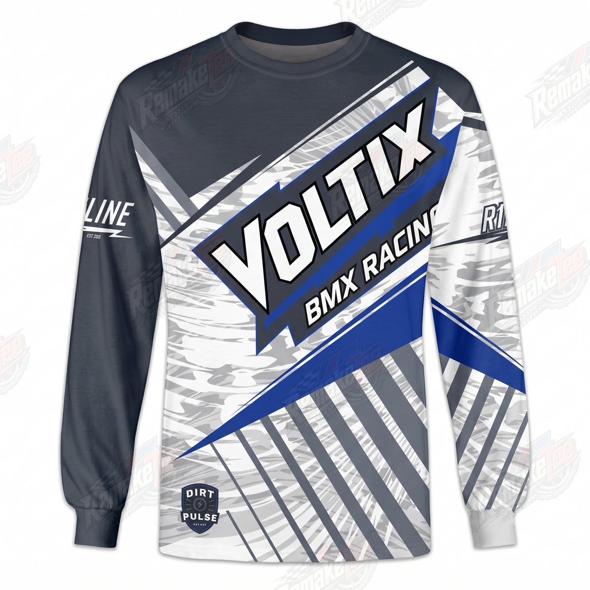Voltix BMX Racing Navy White Blue vintage BMX racing jersey - product view