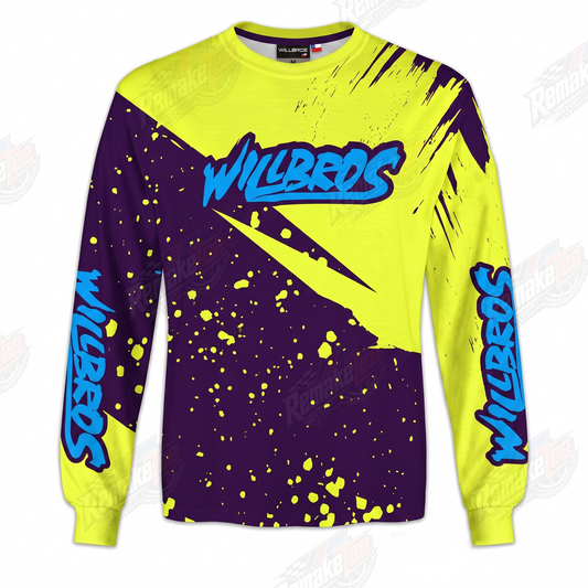 WildBros Neon Yellow Purple Blue Splatter vintage BMX racing jersey - product view