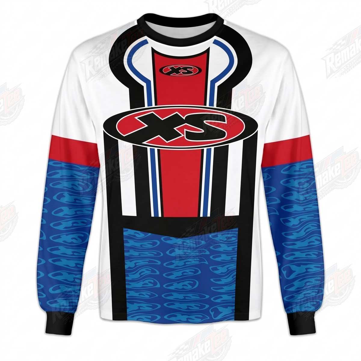 XS Red Blue White Stripe vintage BMX racing jersey - product view