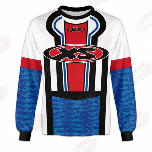 XS Red Blue White Stripe vintage BMX racing jersey - product view