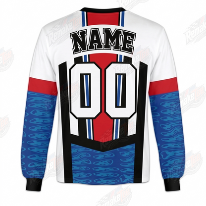 XS Red Blue White Stripe vintage BMX racing jersey - alternate product view