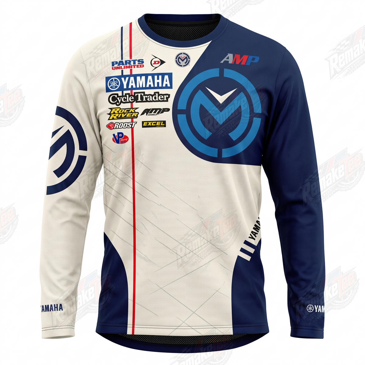 Yamaha AMP Cycle Trader Blue Cream vintage VMX racing jersey - front product view