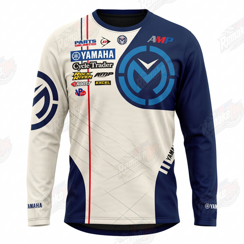 Yamaha AMP Cycle Trader Blue Cream vintage VMX racing jersey - front product view