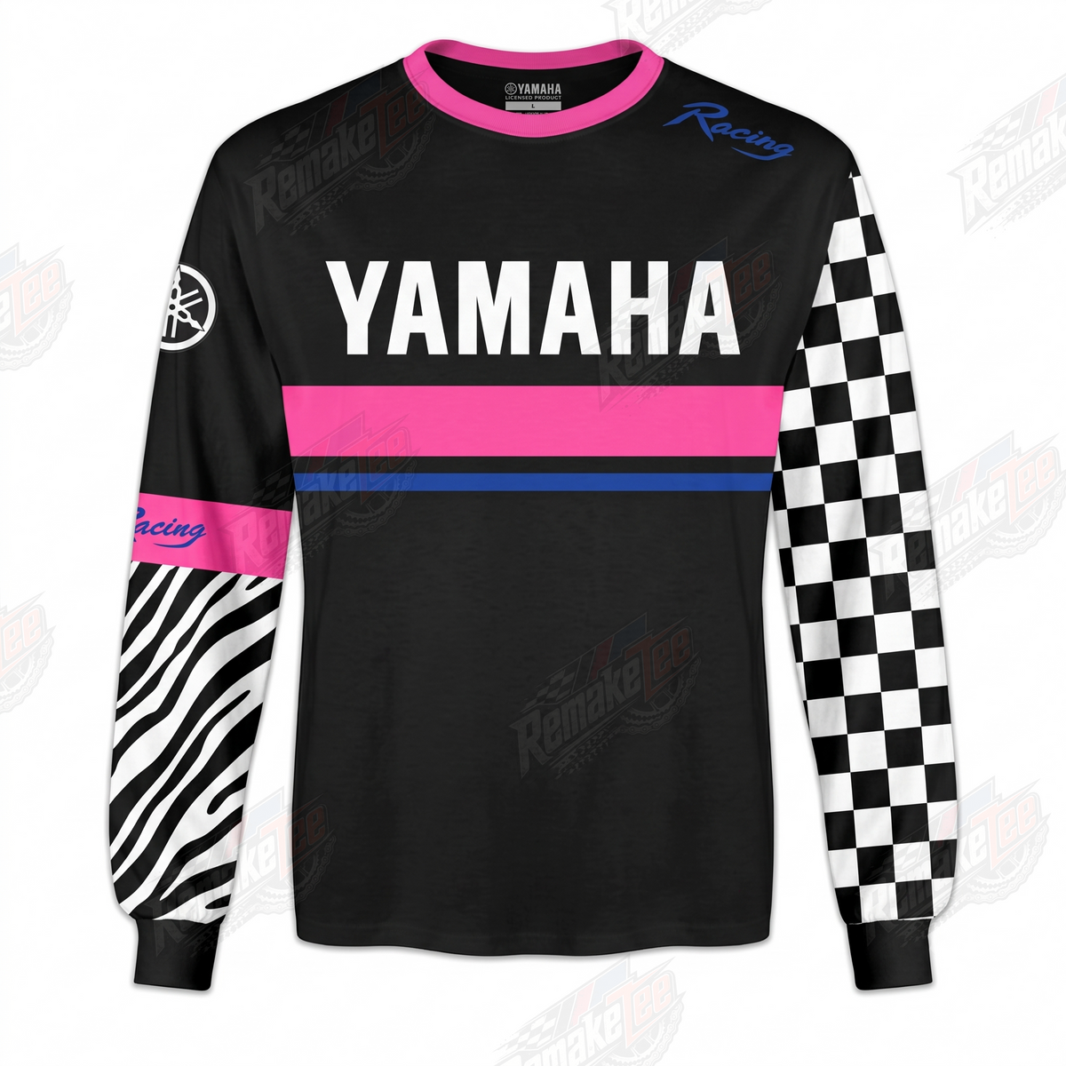 Yamaha Pink Checkered Black vintage VMX racing jersey - front product view