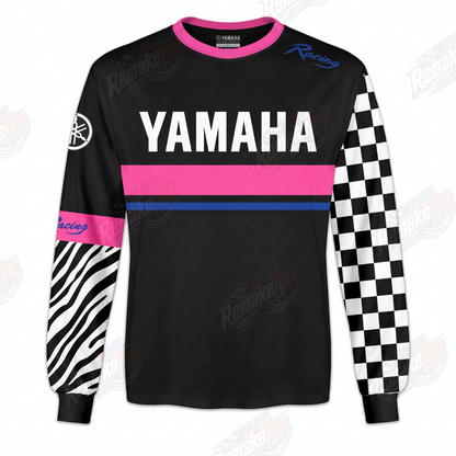 Yamaha Pink Checkered Black vintage VMX racing jersey - front product view