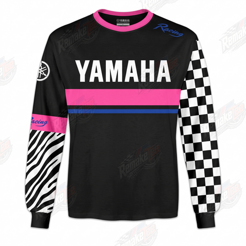 Yamaha Pink Checkered Black vintage VMX racing jersey - front product view