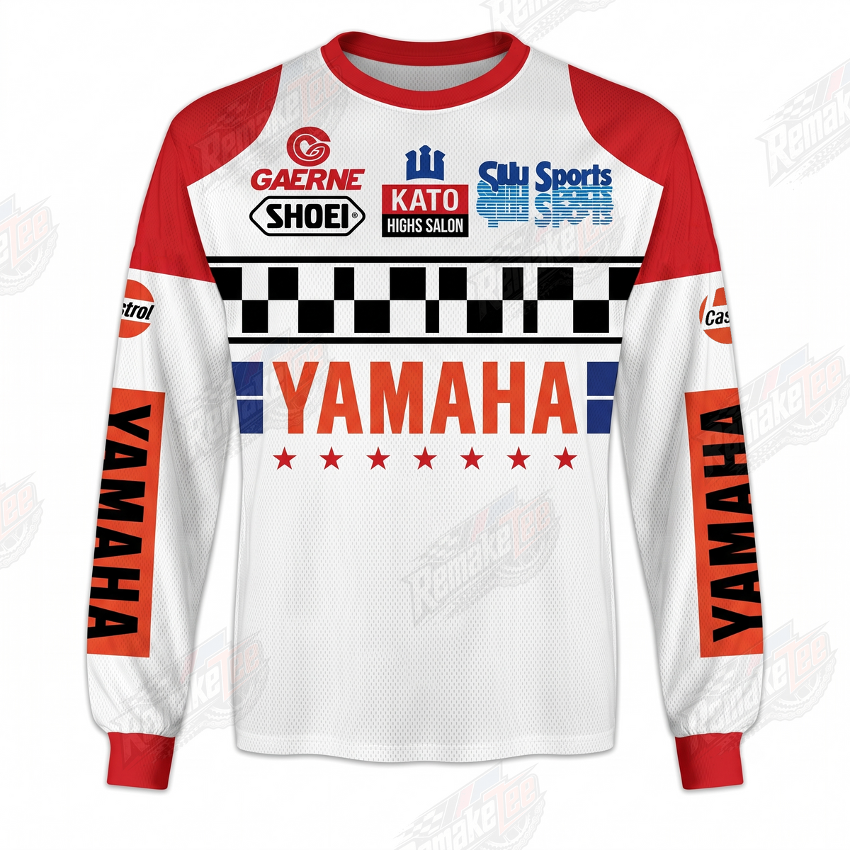 Yamaha Sponsor Checker White Red vintage VMX racing jersey - front product view