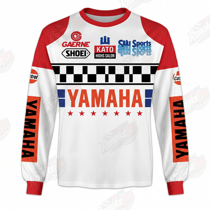 Yamaha Sponsor Checker White Red vintage VMX racing jersey - front product view
