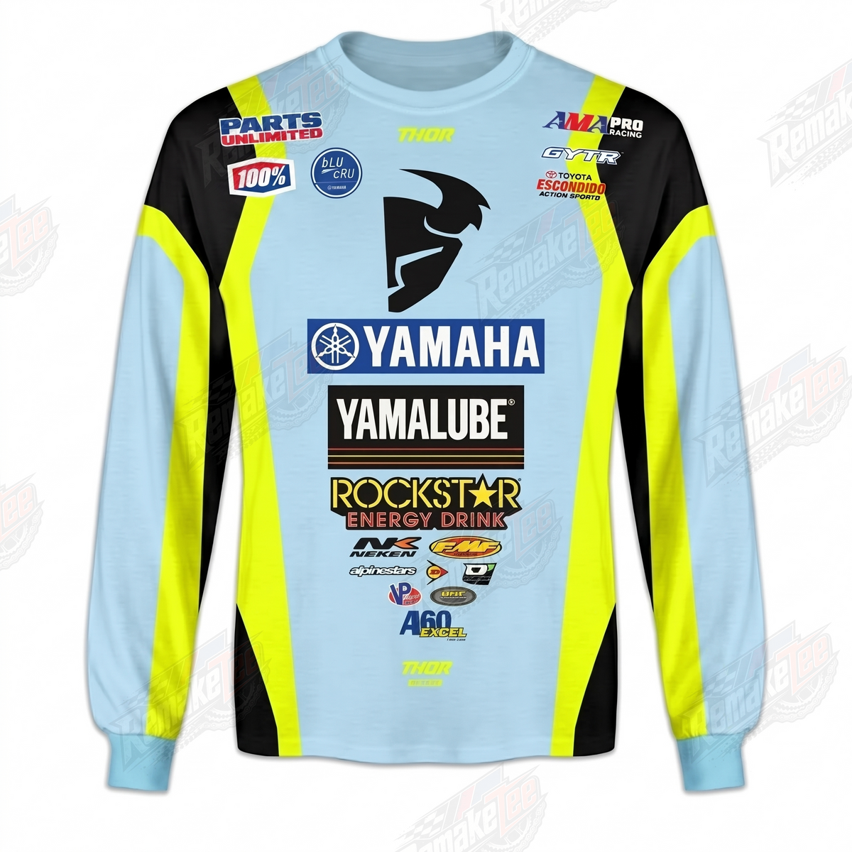 Yamaha Yamalube Rockstar Energy Light Blue Neon Yellow vintage VMX racing jersey - front product view