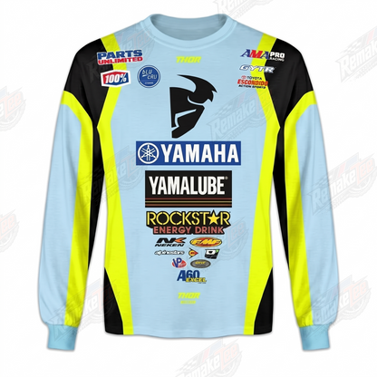 Yamaha Yamalube Rockstar Energy Light Blue Neon Yellow vintage VMX racing jersey - front product view
