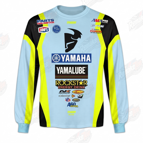 Yamaha Yamalube Rockstar Energy Light Blue Neon Yellow vintage VMX racing jersey - front product view