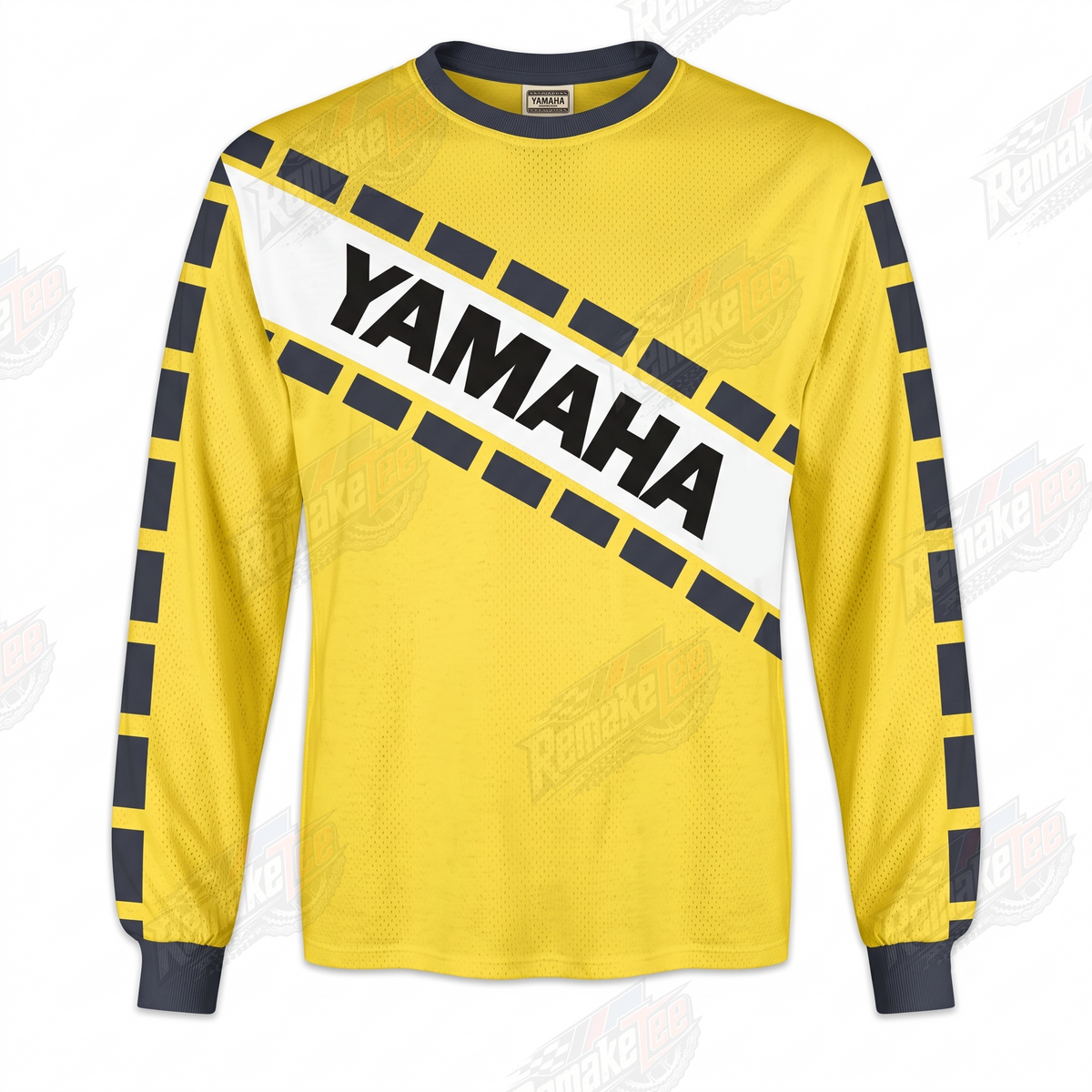 Yamaha Yellow Navy Stripe vintage VMX racing jersey - front product view