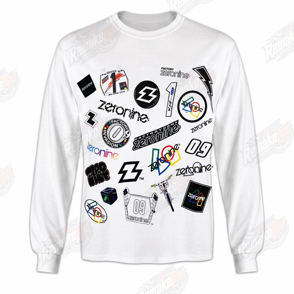 Zeronine Sticker Collage White vintage BMX racing jersey - product view