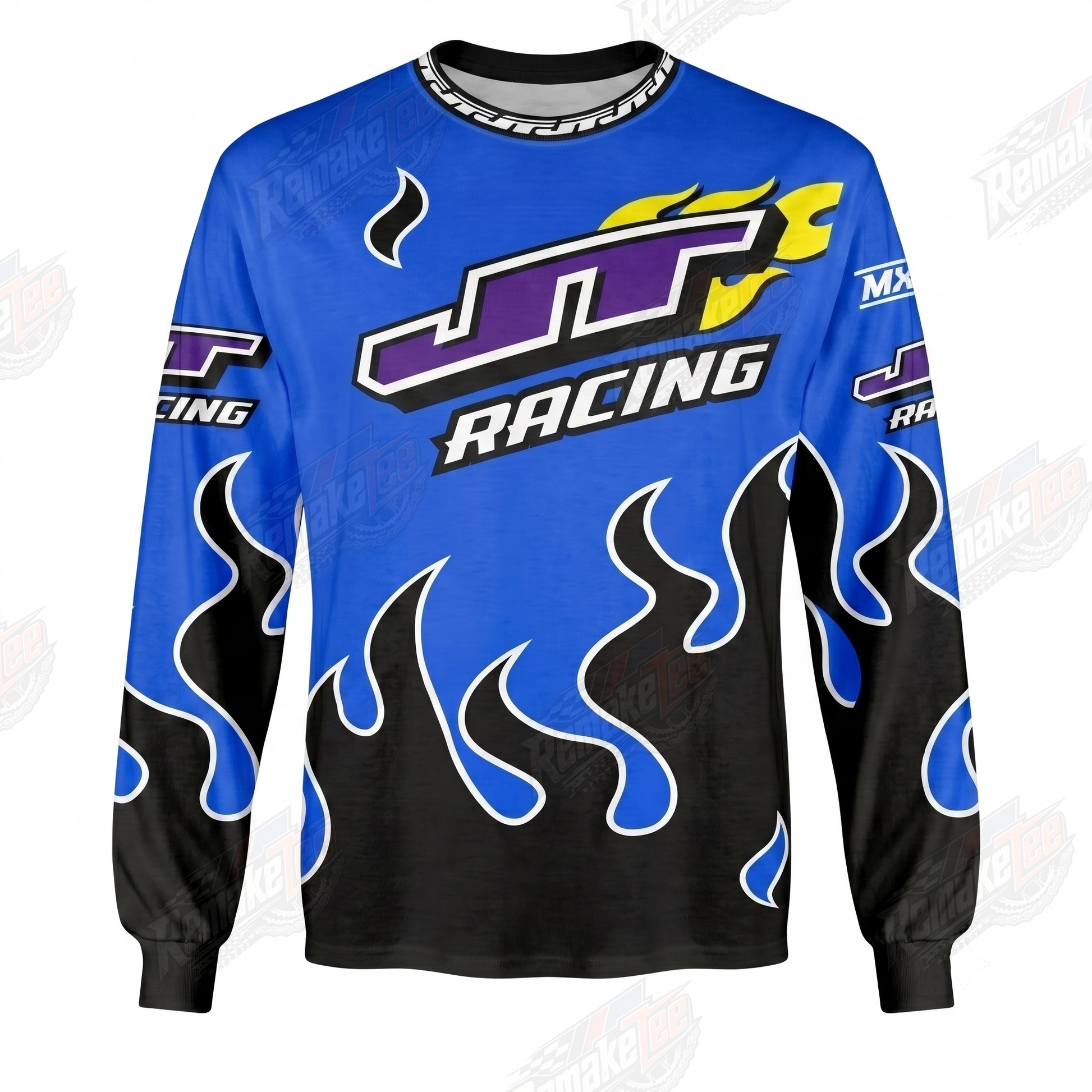 RemakeTee JT Racing Blue Flame Custom Vintage Retro VMX Racing Jersey 1296 - Front