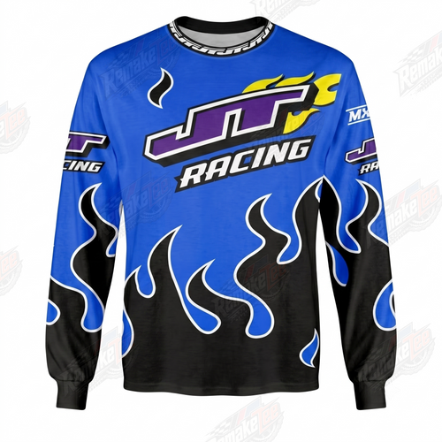 RemakeTee JT Racing Blue Flame Custom Vintage Retro VMX Racing Jersey 1296 - Front