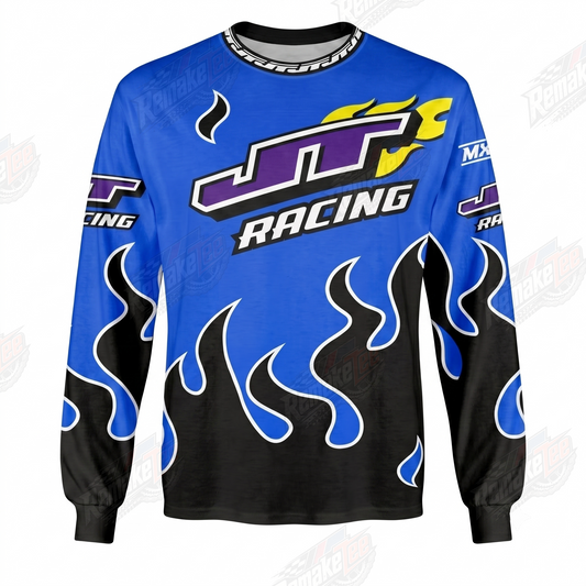 RemakeTee JT Racing Blue Flame Custom Vintage Retro VMX Racing Jersey 1296 - Front